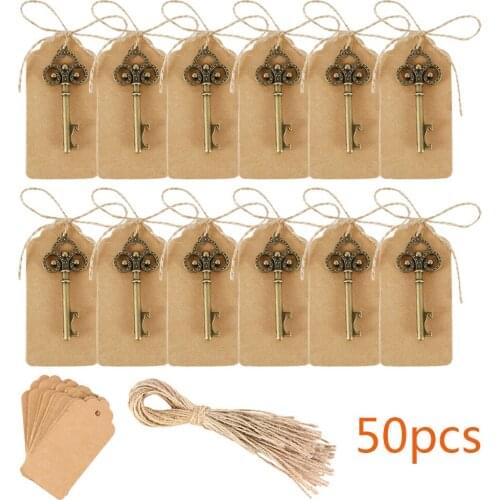 50 Pcs Metal Key Bottle Opener Gifts Can Opener Blank Card for Guests Rustic Wedding Party Favors Souvenir Kitchen Accessories