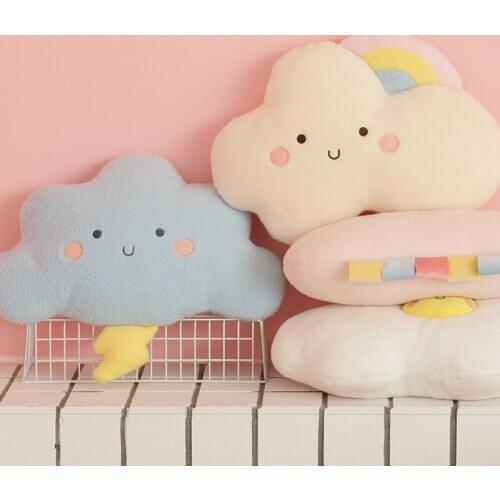 Cute Cloud Shaped Plush Pillow Stuffed Rainbow Lightning Cloud Soft Toys Girl Boy Birthday Gift Bedroom Decor