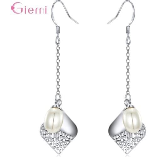 Fashion Elegant 925 Sterling Silver Pearl Triangle Dangle Earring for Women Girl Personality Vogue Drop Earrings Jewelry Brincos