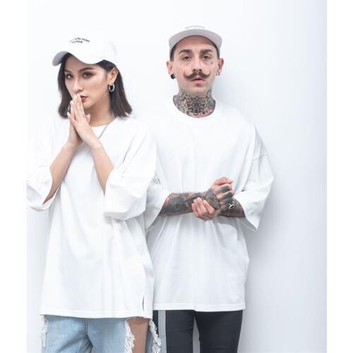 Mens spring summer round neck cotton five-point sleeve Harajuku style casual fashion loose solid color half-sleeved T-shirt top