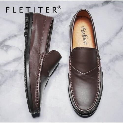 High Quality Men Shoes Casual Slip on Lightweight Shoes for Men Cow Leather Black Non Slip Loafers Men Driving Luxury Outdoor