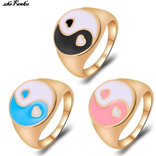 Yin Yang Gossip Ring Men Stainless Steel silver color Enamel Round Signet Ring Taoist Zen Spirit Jewelry