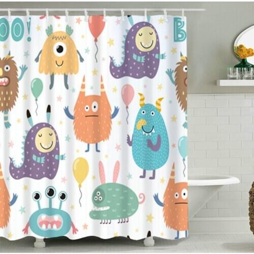 Cartoon Little Animals Painting Shower Curtain Set with 12 Hooks Bathroom Decoration