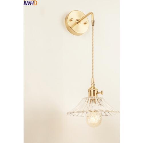 IWHD Nordic Glass Wall Light Fixtures Bedroom Bathroom Mirror Edison Copper Wall Lamp Sconce Vintage Home Lighting Wandlamp