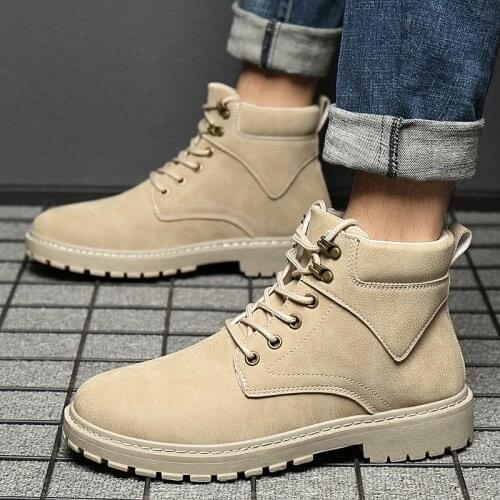 2021 New Autumn New Black Thick Base Cloth Mid-Top Boots Men Fall British Trend Boots Hight-Top Korean Casual Mens Shoes Boots