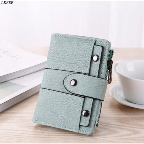New Vintage Leather Women Wallet Female Coin Purses Small Pocket Wallet Short Rivet Hasp Zipper Handy Purses Clutch Bags