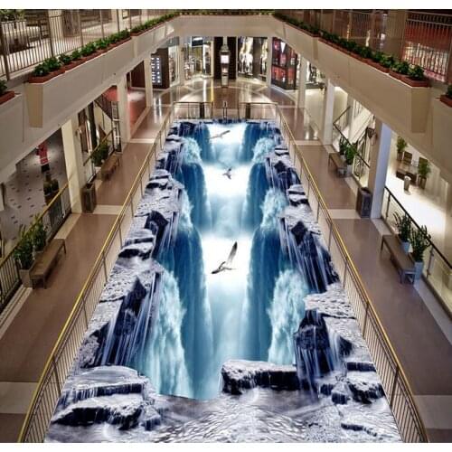 Custom 3d floor waterfall wallpapers for living room 3d floor painting self adhesive floor 3d wall murals wallpaper