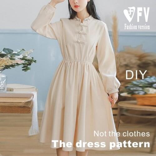 Garment pattern Womens stand-up collar improved cheongsam embroidery dress sewing drawings 1:1 pattern physical BLQ-573