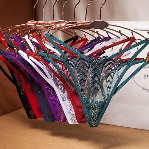 Sexy Transparent Women Lace Underwear Fashion Cross Strap G-String Breathable Panties Embroidered Lingerie