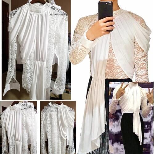 Sexy Lace Dancing Tops Men Latin Performance Dance Costume Long Sleeves High Collar Salsa Shirt Practice Wear Clothes VDB2592