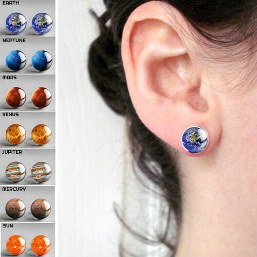 Moon Earrings Solar System Planet Stars Stud Earrings Galaxy Nebula Space Universe Earth Sun Mars Jupiter Saturn Fashion Jewelry