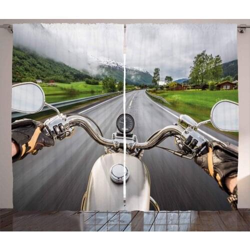 Kitchen Curtains Motorcycle on Rural Road Bedroom Curtains Living Room Decoration Items Window Curtains for Living Room