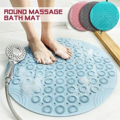 Silicone Non-slip Bathroom Carpet Soft Massage Shower Mat Foot Exfoliating Brush 55cm Round PVC Bath Mats