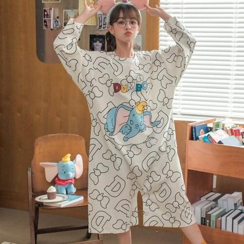 Disney Dumbo Cute Women Cotton Playsuit Stretchy Pajamas for Adults Long Sleeve Pajama Women Sleepwear Jumpsuit Onesie Autumn