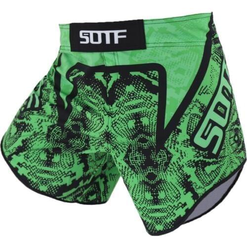 SOTF Green Lines Breathable Fierce MMA Fight Grappling Shorts Tiger Muay Thai Kickboxing Sanda Shorts muay thai clothing mma
