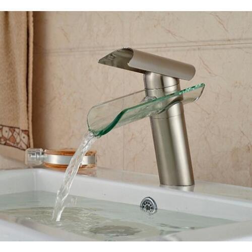 Glass Brushed basin Faucet single handle bathroom glass Waterfall Bathroom Basin faucet Sink Mixer Tap Faucet Basin Faucet Glass