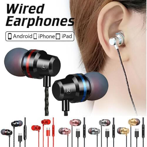 Type-C Interface Earphones Dynamic Drive Music Stereo HD HIFI USB-C Earbuds In-Ear Bass Metal Sport Gaming Headsets With Mic