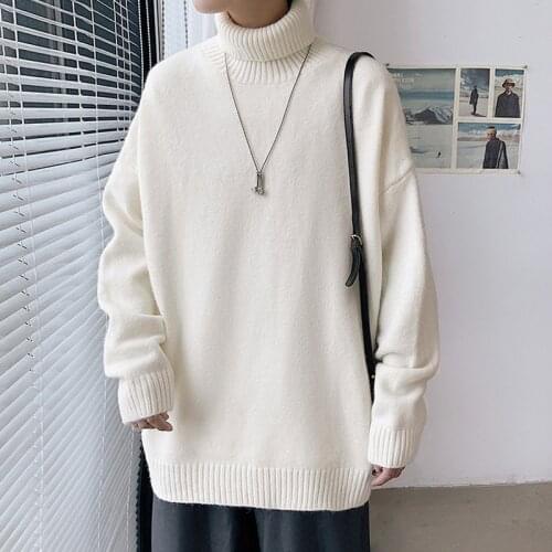 Korean Couple Style Sweater Men Women Turtleneck Long Sleeve Solid Color Knitwear Top Quality Student Simple Casual Loose Jumper