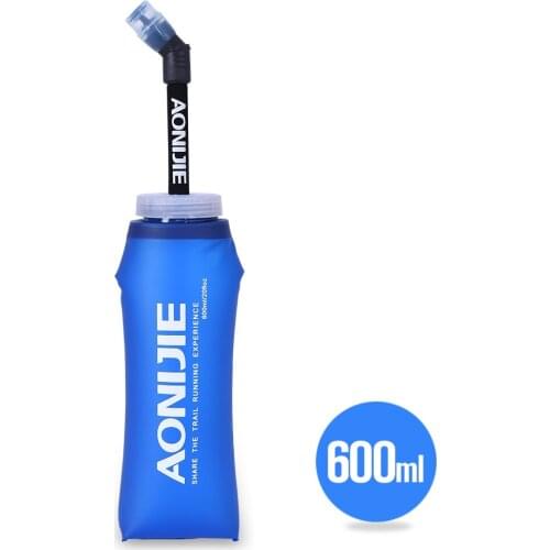 Dark Blue Foldable TPU Outdoor Soft Flask Water Bag Sport Camping Hike Running Water Hydration Bottle Mouth Kettle 350ml 600ml