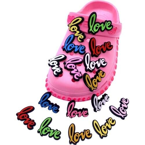 100PCS Wholesale Mix Cartoon Colorful Croc JIBZ Slipper Accessories Love Icon Shoes Charms Silicone Decoration For Sandals