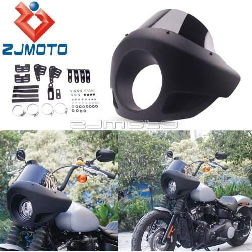 Universal Black Motorcycle Front Headlight Fairing Cowl W/ Windshield Cover Mask Fork Mount Kits 5.75" For Harley Touring Dyna