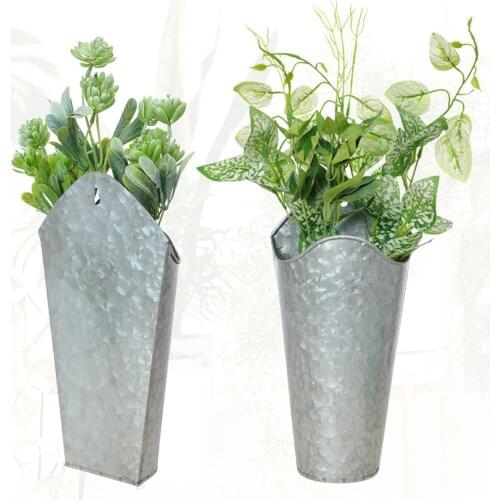 Wrought Iron Barrel Shaped Vase Wall Hanging Solid Color Empty Flower Pot for Home Decoration