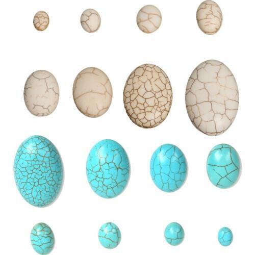 High Quality Natural Smooth Calaite Stone Pick Size White/Blue Half Oval Flat Back Cabochons Loose Beads For DIY Jewelry Making