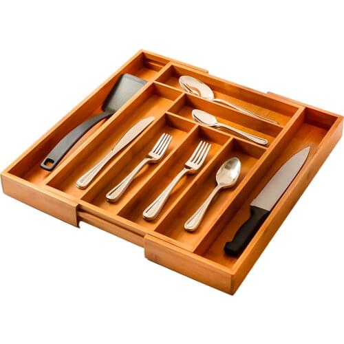 Drawer Organizer Bamboo Telescopic Cutlery Tray Scalable Kitchendrawer Divider Storage Box For Tableware Dinnerware Cooking Tool