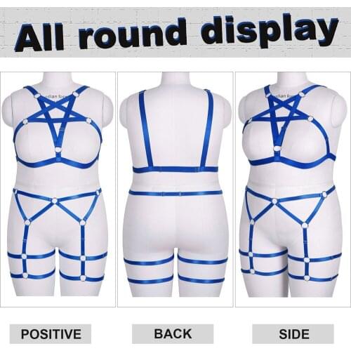 Pentagram Tops Plus Size Busty Womens Erotic Lingerie Bondage Full Body Harness Belt Cage Bra Goth Exotic Costumes Suspender