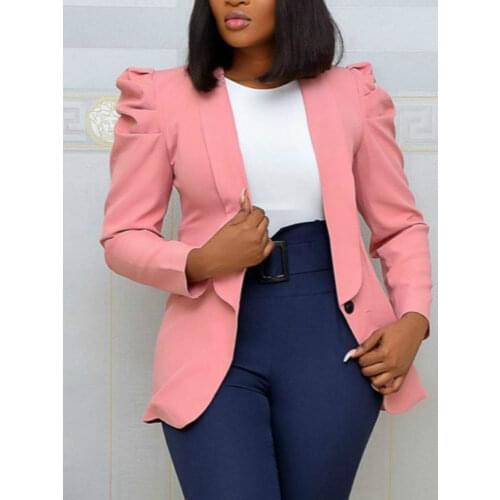 Women Blazer Office Ladies Elegant Outwear Long Sleeve Work Wear Classy Female Pink Suit African Modest Plus Size Autumn Fashion
