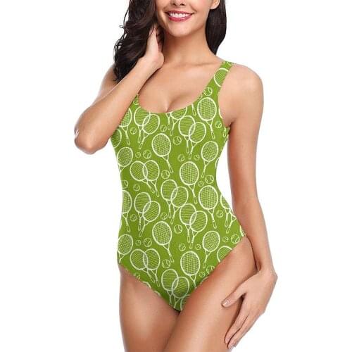Pattern With Tennis Rackets And Balls Womens Swimsuits One-Piece Swimsuit Women Athletic Training Swimwear Bathing Suits