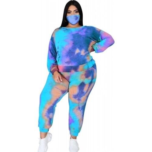 5XL Plus Size Tie Dye Sweatsuit Two Piece Set Women Tracksuit Tops And Pants 2 Piece Outfits Autumn New Streetwear Mathing Suits