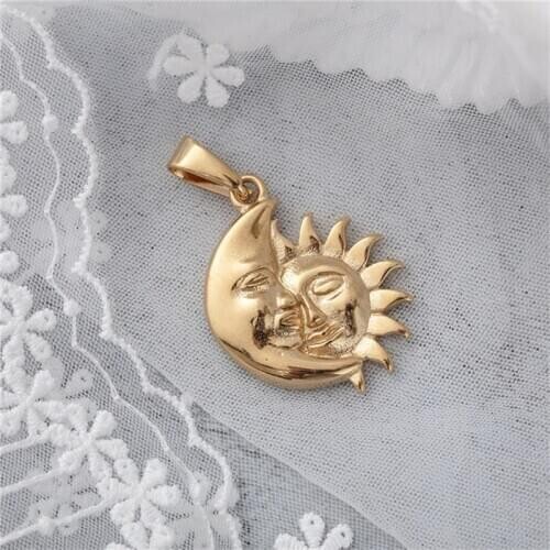 Vintage Necklace for Women Stainless Steel Moon Sun Face Irregularity Aesthetic Pendant Golden Chain Jewelry Gift BFF Bijoux