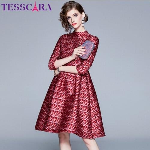 TESSCARA Women Autumn Winter Luxury Jacquard Dress Female High Quality Office Event Party Robe Designer Celebrity-inspired Vesti