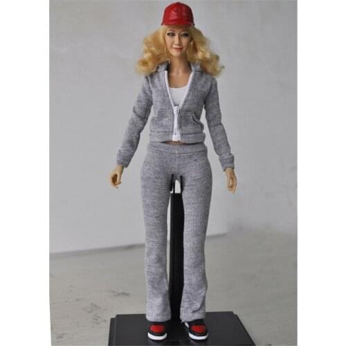 1/6 Scale Female Soldier Clothes Sports Suit Sweatshirt Sweatpants Black Grey 12'' Action Figure Clothing Accessories Model Toys