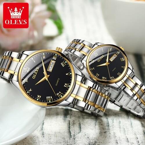OLEVS 2021 Black Couple Watches Top Brand Luxury Mens Watches Auto Date Quartz Wristwatch Relogio Masculino Gifts for Lover 1pc