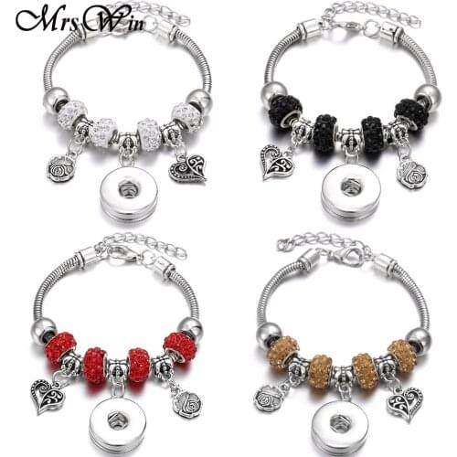 10pcs/lot Wholesale Snaps Jewelry Lot Silver color Snap Bracelets Lobster Buckle Snake Chain Bangles 18MM Snap Beaded Bracelets