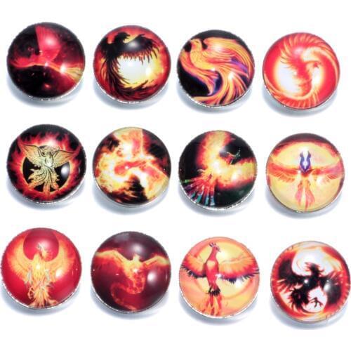 12pcs/lot Undead Phenix Pattern Charms 18mm Glass Snap Button For DIY Charms Bracelet 18mm Snaps Jewelry KZ0149