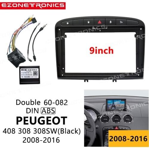 1Din2Din Car DVD Frame Audio Fitting Adaptor Dash Trim Kits Facia Panel 9inch For PEUGEOT 408 308 08-16 Double Din Radio Player