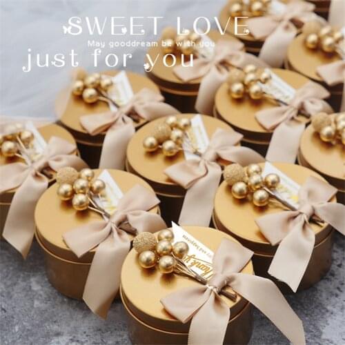 30pcs/lot Ins hot sell Candy Box Wedding box creative married Christening Birthday Round chocolate iron box Golded Gift Bags