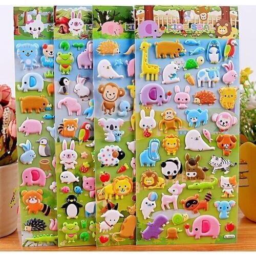 4 Pieces Children Kawaii Animal Duck Bubble Girl Boy Stickers Baby Tiger Scrapbook Sticky Kids Funny Education