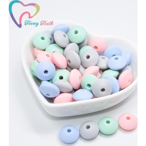 40 PCS Mixed Colors Silicone Lentil Beads Food Grade Teether Pearl Chews Pacifier Chain Clips Beads Silicone Baby Teething Toys