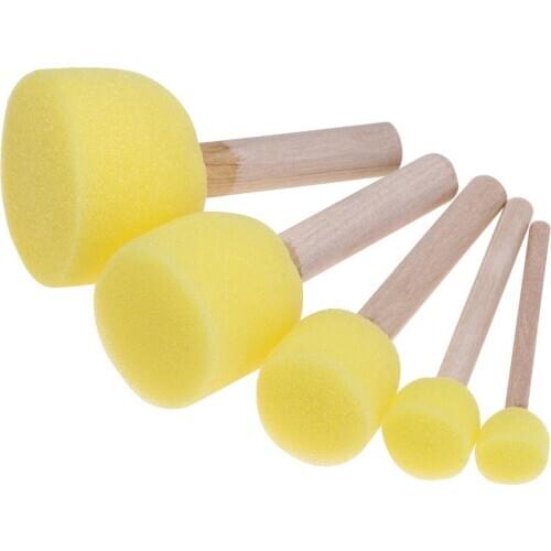 5pcs Kid Sponge Paint Brush Original Wooden Handle Sponge Brush Set for Kids Painting Crafts DIY Art Graffiti Painting Tools