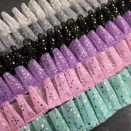 5Yards Black Pink Green Ruffle Mesh Lace Trim DIY Stars Pleated Fabric Doll Clothes Birthday Party Wedding Decoration 5cm Wide