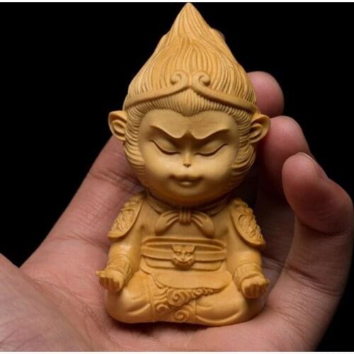 7/9/11CM Sun Wukong Lovely Monkey King Statue Carving Home Decoration Wood Craft Figurine Decoracion Wood Decoration Miniatura