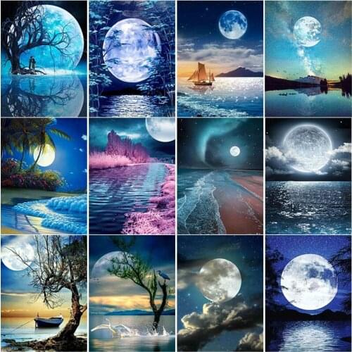 5D DIY Diamond Painting Full Square Round Drill Moonlight Diamond Embroidery Moonscape Cross Stitch Home Decor Manual Art Gift