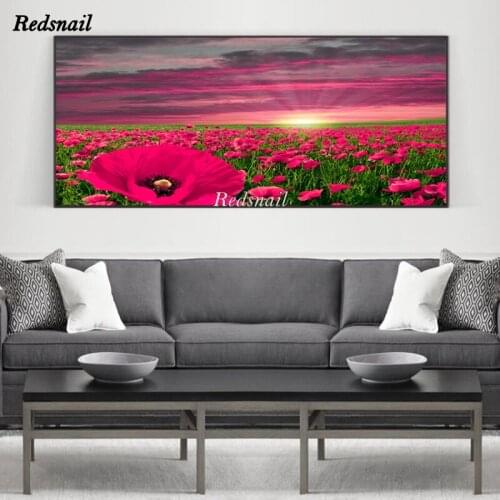 Large 5D DIY Diamond painting poppy flowers field Sunset puzzle Full Diamant embroidery mosaic rhinestone Home Decor EE995
