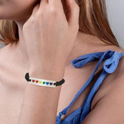 Rainbow Braided LGBT Bracelet for Men Woman Adjustable Gay Pride Wristband Gift