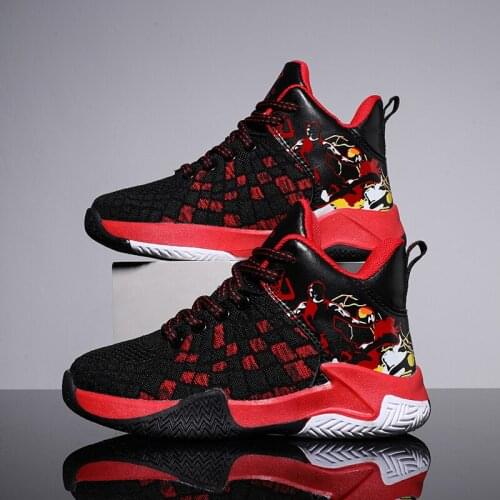 Childrens High-Top Fly Weave Breathable Casual Shoes Boys Camouflage Basketball Shoes Baby Running Sports Shoes Kids Sneakers