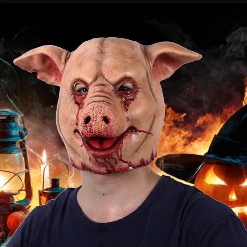 Halloween Horror Mask Masquerade Pig Full Head Mask Animal Cosplay Latex Mask Hoods Decoration Props Halloween Product Dropship